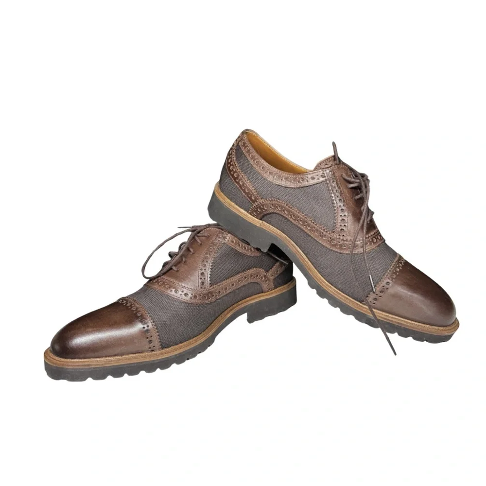 Donald J. Pliner Jordin Men's Dark Brown Oxford Derbys leather nylon office 8.5